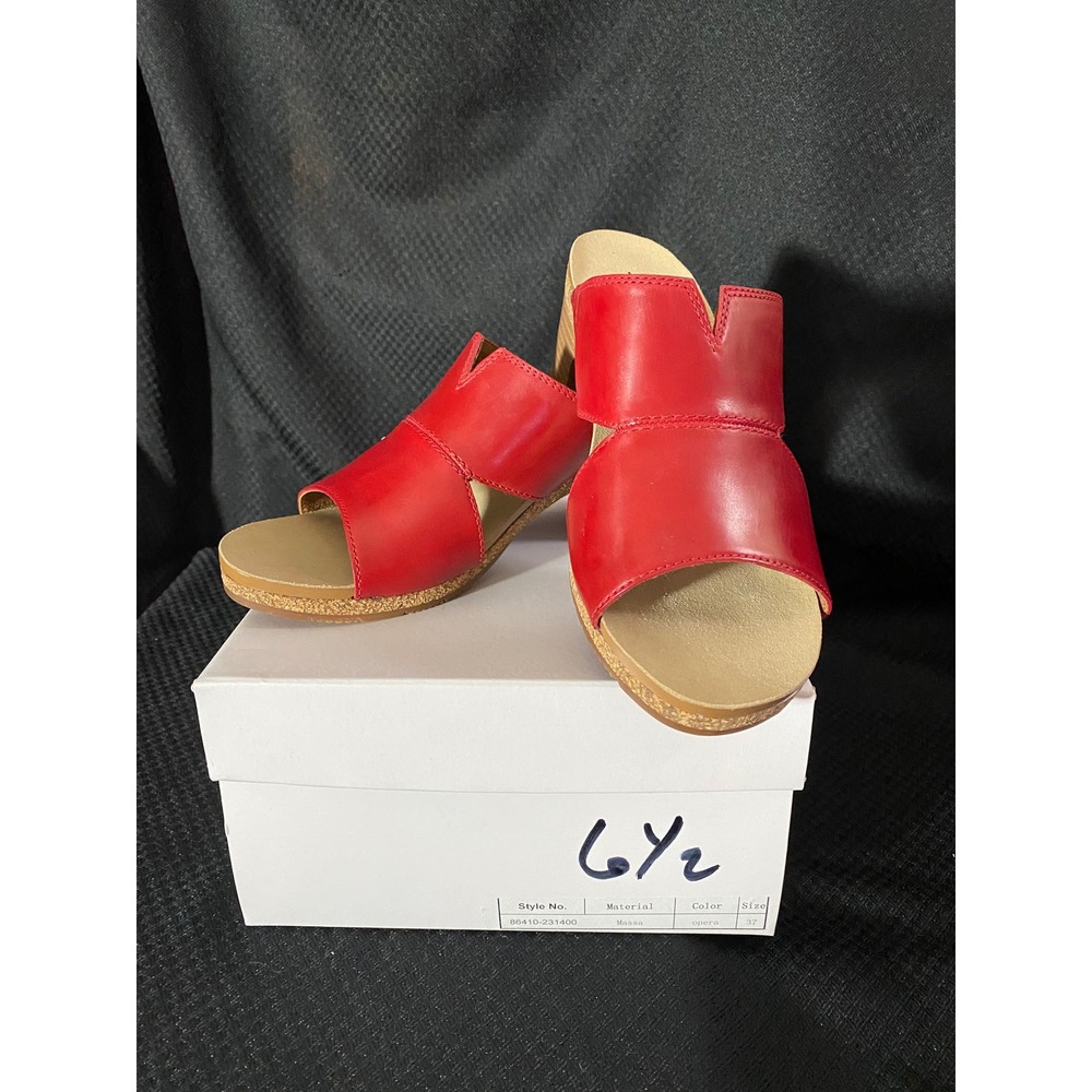 Josef Seibel Massa Red Leather Slide Sandals Block Heel Opera Size 37